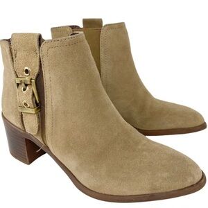 FRANCO SARTO Eminent Tan Suede Buckle Ankle Boot Size:  7